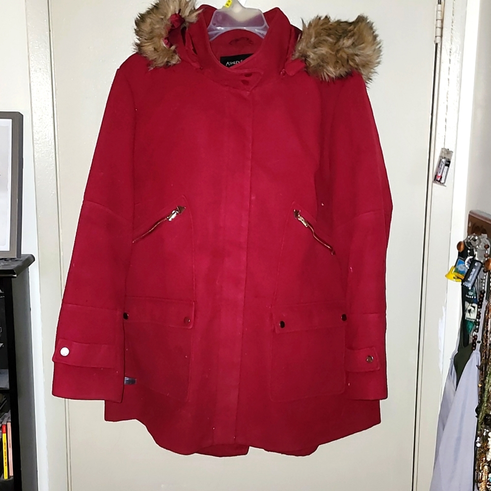 ASHLEY STEWART Fuschia Winter Pea Coat, Zip Up, Size 22/24, EUC
